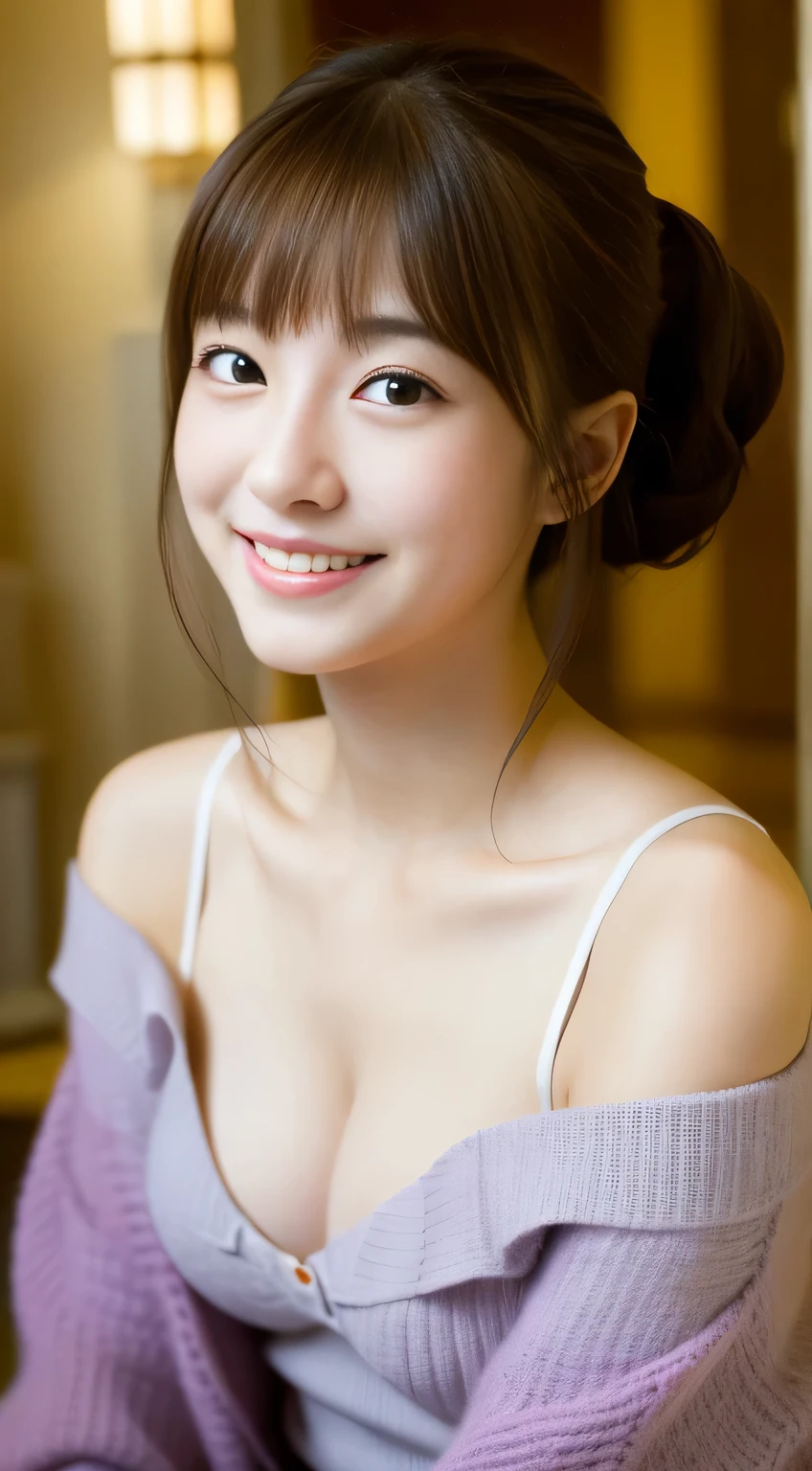 masterpiece,best quality,(Japanese girl),((Beautiful girl)),cleavage,(off shoulder:1.2),(perfect body beauty:1.2),(shy smile),From slightly above