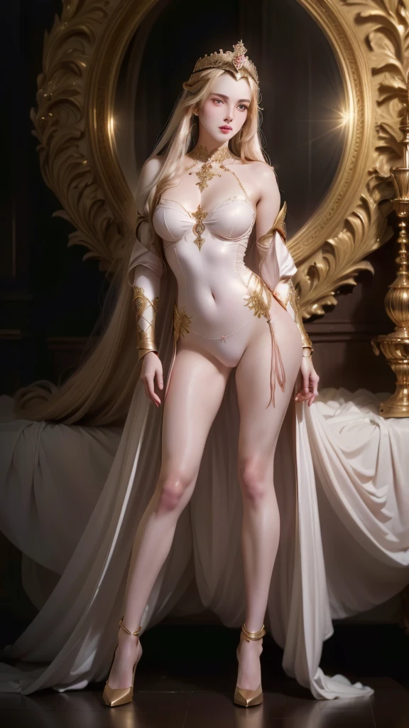 arafa woman in a pink dress posing in front of a golden mirror, elegant glamorous cosplay, body shot of cinematic goddess, elegant lady with alabaster skin, cosplay glamoroso, ornate cosplay, pink body, a beautiful fantasy empress, beautiful and elegant elf queen, pale milky white porcelain skin, porcelain pale skin, ((a beautiful fantasy empress)), beautiful languid princess,
([long hair hair]:1.8), (full body:1.8), (upper body up:0.3), (hyper realistic:1.4), (realistic:1.3), (best quality real texture skin),
Detailed eyes, detailed face, PERSEPHONE, (SFW:1.5)
