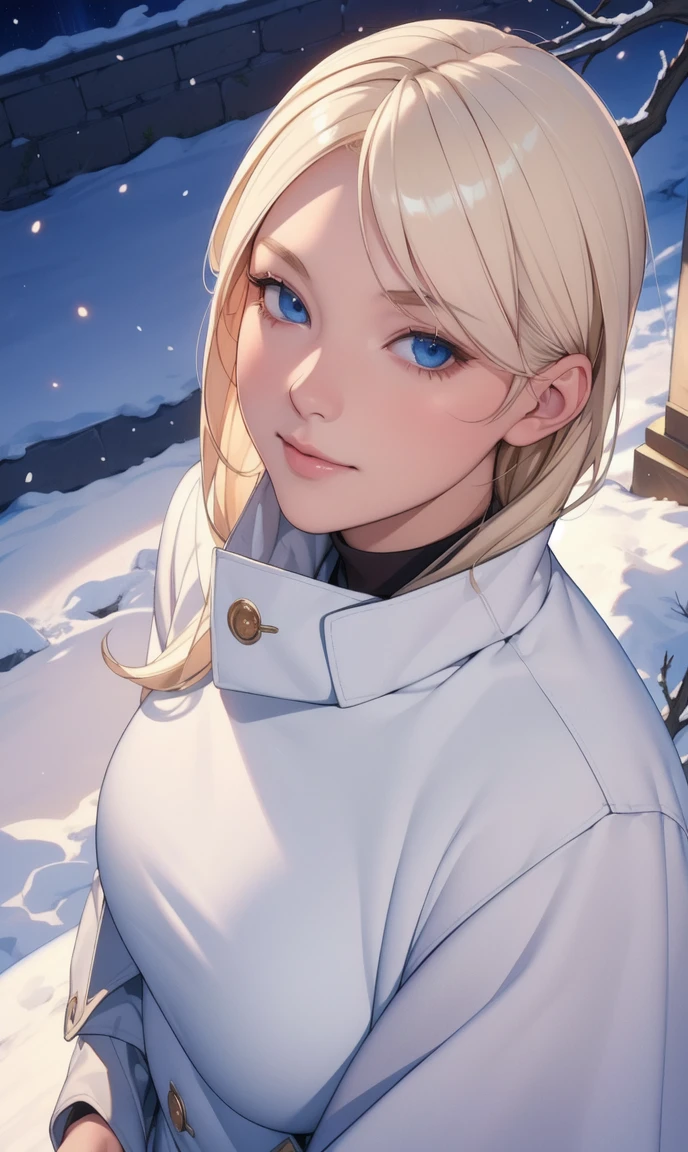 (masterpiece), (best quality), 1 girl, (Perfect face:1.2), (Pretty Face:1.2), Platinum blonde hair, (from above, Upper Body:1.3), Happy, A faint smile, Looking at the audience, posture,
winter coat, outdoor, winter, snow, night, complicated, Depth of Field, Light,