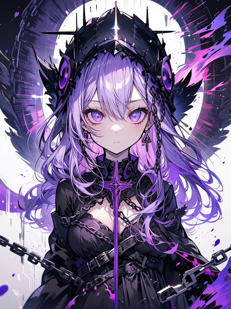 girl villain grim reaper scythe chain darkness black robe straight face chain smoke purple hair long hair