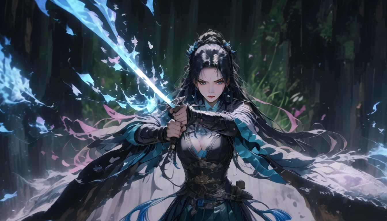 blue flame, masterpiece, best quality, fight