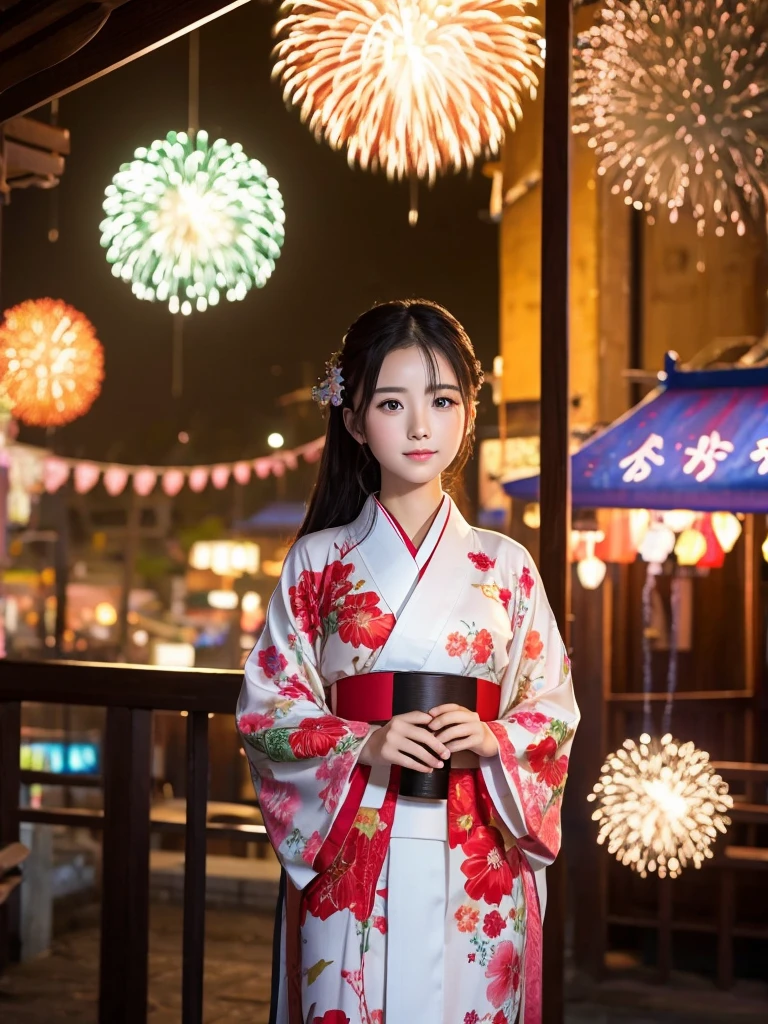 Beautiful girl wind chime kimono fireworks