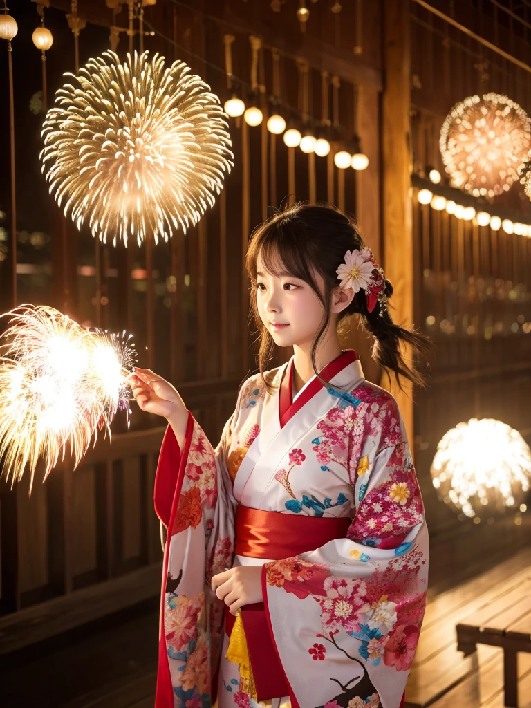 Beautiful girl wind chime kimono fireworks