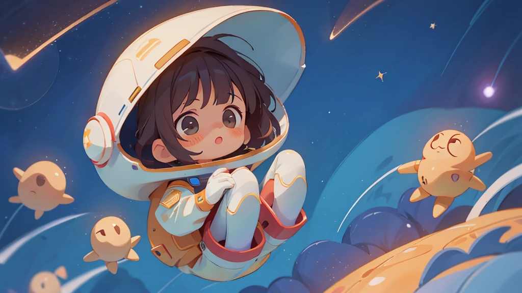 A girl in a spacesuit floating in space, hugging the stars, surrounded by the Milky Way, the universe.