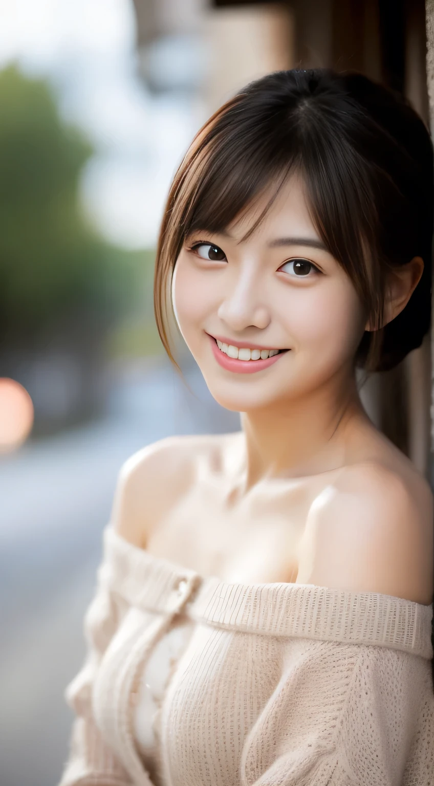 masterpiece,best quality,(Japanese girl),((Beautiful girl)),cleavage,(off shoulder:1.2),(perfect body beauty:1.2),(shy smile),