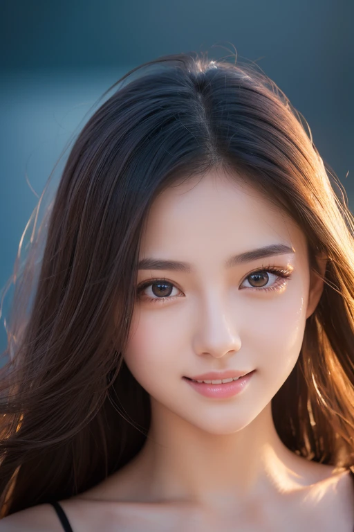 (Surreal), (Consciousness upward), (High resolution), (8k), (Very detailed), (The best Consciousness upwardns), (Beautiful and detailed), (Highest quality), (Very detailedな), (masterpiece), (Detailed face), Big eyes,Sweaty, Slender body, Long Hair,Colored inside,alone,A girl wearing a simple black bikini, Huge , smile, Sea of night, moon, 16 years old, See through，Beautiful and fair、Glowing Skin, 3 Up, Nice, bright, Refreshing and gentle look, Perfect beautiful face, Highly realistic photos, High resolution, Detailed face