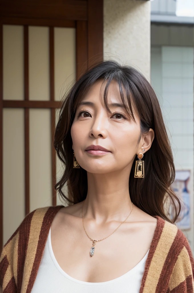 Japanese,50 years old,Brown skin,Sunburn,Mature Woman,Has lots of tattoos,Earrings,乳首にEarringsを付けている,鼻にEarrings