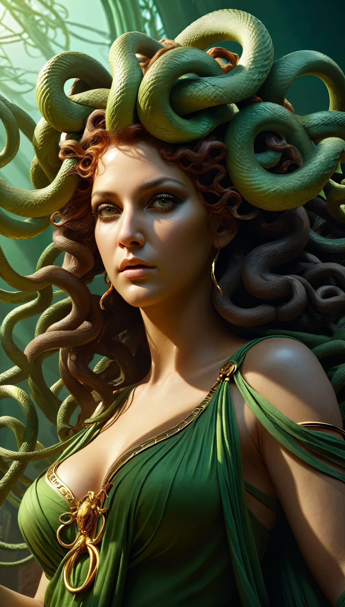 masterpiece,Highest quality,(Highly detailed CG Unity 8K wallpapers),(Highest quality),(Best illustrations),(Best Shadow),Realistic lighting,,Medusa,Peter Moerbacher