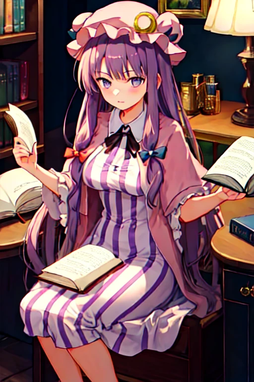 ((Highest quality)), ((masterpiece)), (detailed), One girl,Patchouli Knowledge、Reading a book
