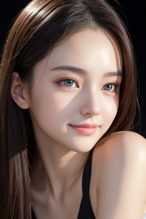 (Surreal), (Consciousness upward), (High resolution), (8k), (Very detailed), (The best Consciousness upwardns), (Beautiful and detailed), (Highest quality), (Very detailedな), (masterpiece), (Detailed face), Big eyes,Sweaty, Slender body, Long Hair,Colored inside,alone,A girl wearing a simple black bikini, Huge , smile, Sea of night, moon, 16 years old, See through，Beautiful and fair、Glowing Skin, 3 Up, Nice, bright, Refreshing and gentle look, Perfect beautiful face, Highly realistic photos, High resolution, Detailed face