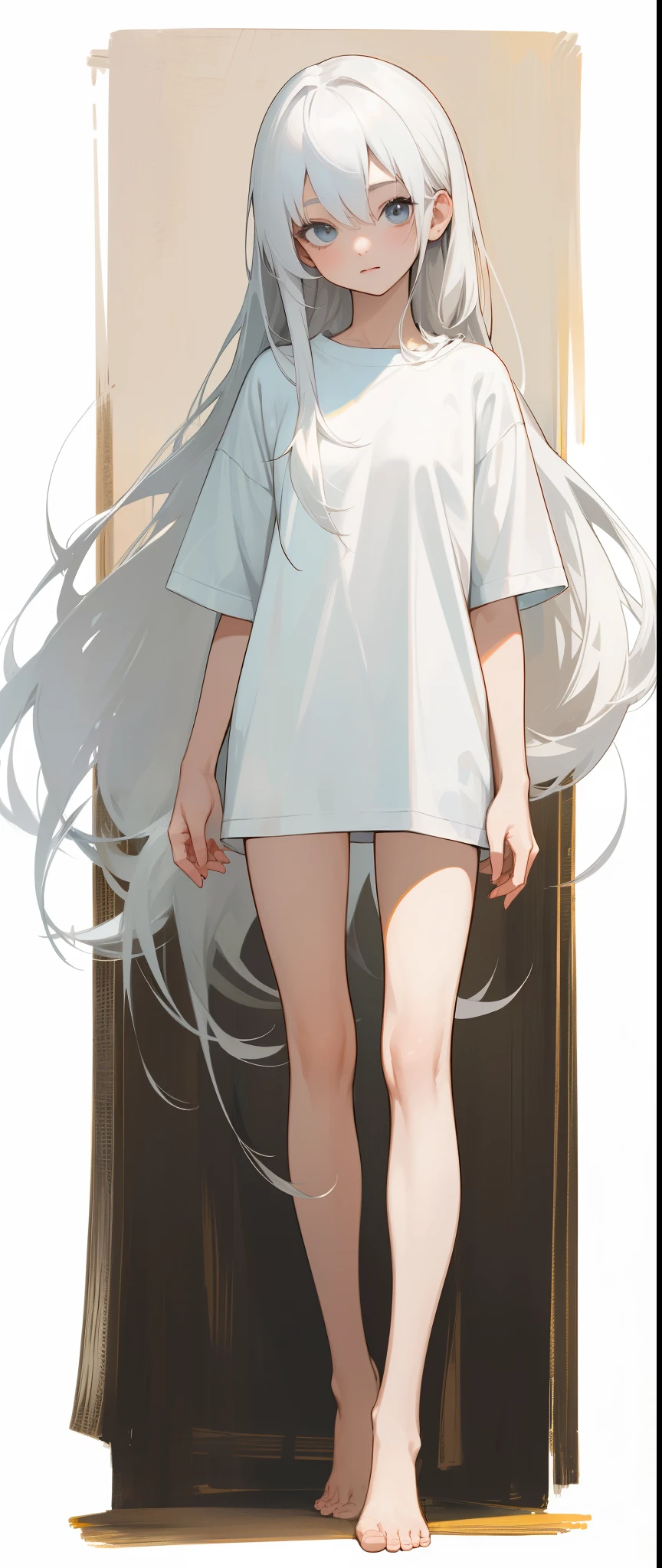 Anime girl with long white hair and blue eyes standing in front of a ...