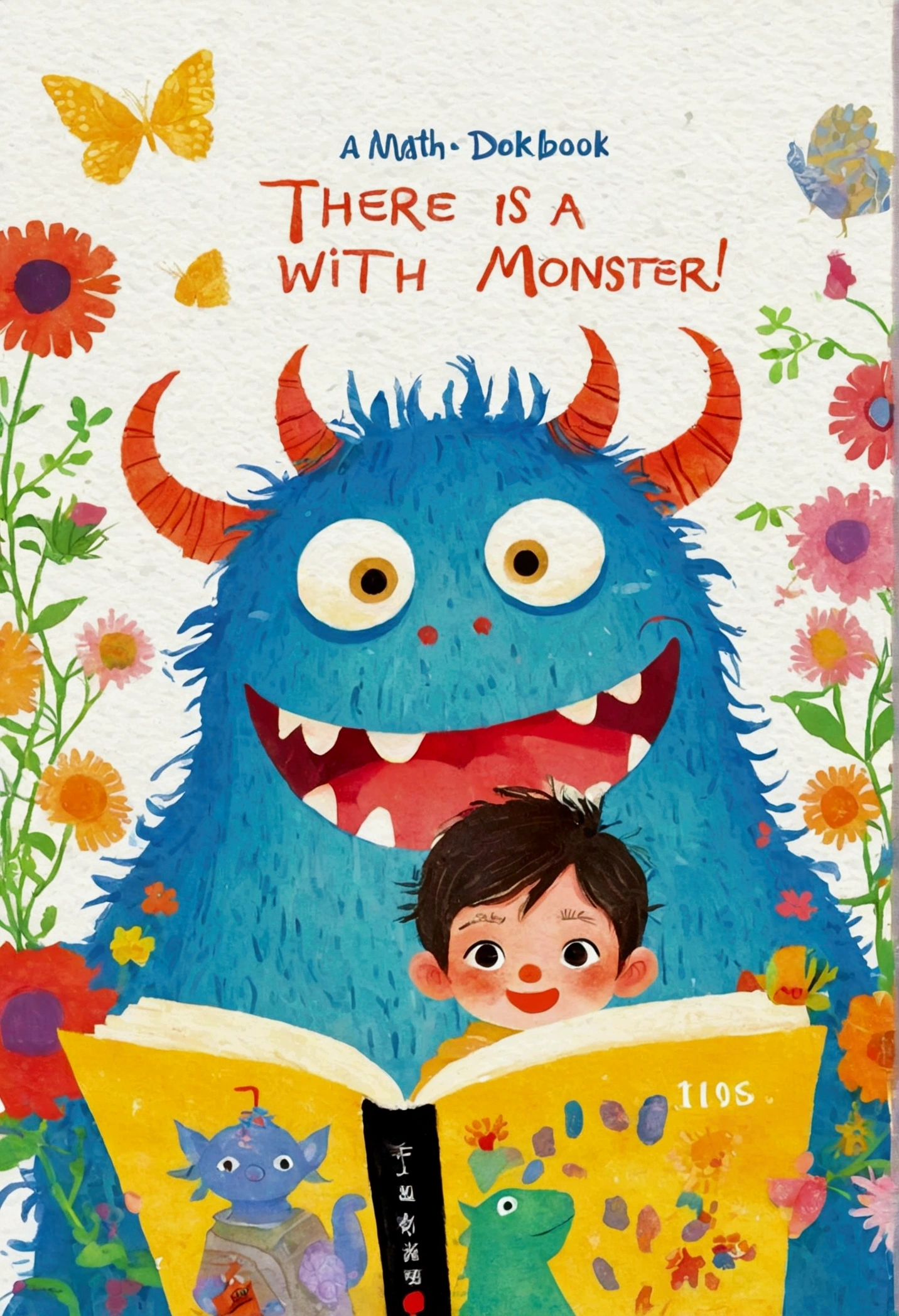 There is a cartoon picture with a monster, a storybook illustration by Tooth Wu, tumblr, The art of math, a beautiful artwork illustration, Lovely detailed artwork, studio ghibli illustration, cute illustration, children book illustration, children's book illustration, children’s book illustration, fabulous illustrations, cute detailed The art of math, cute storybook illustration, Cute numbers, illustration!