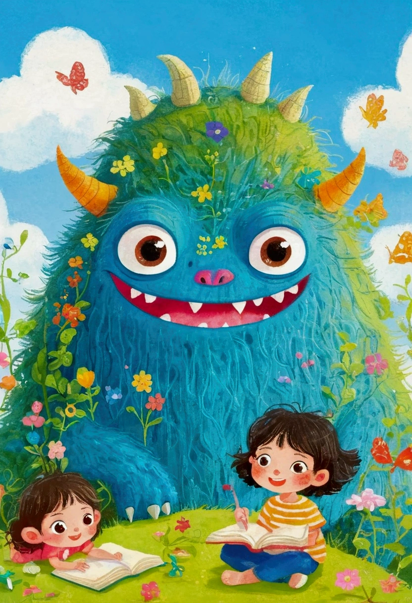 There is a cartoon picture with a monster, a storybook illustration by Tooth Wu, tumblr, The art of math, a beautiful artwork illustration, Lovely detailed artwork, studio ghibli illustration, cute illustration, children book illustration, children's book illustration, children’s book illustration, fabulous illustrations, cute detailed The art of math, cute storybook illustration, Cute numbers, illustration!