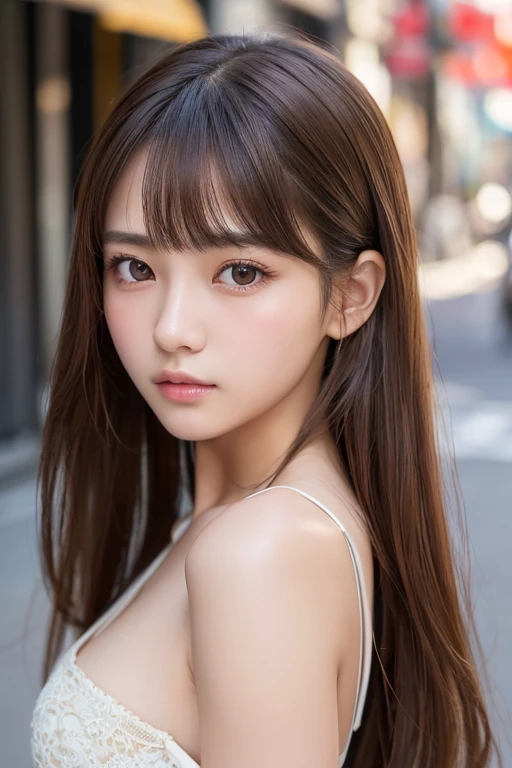 20歳の日本人一人のgirl、(beautiful girl、華奢なgirl:1.3)、(:1.3)、break、Browsing Caution、(Side cut dress:1.3)、(Show nudity、Side bust:1.3)、break、Very detailed定義、(Symmetrical eyes:1.3)、break、(Street view:1.3)、(Shooting from the side、Upper Body)、break、Small breasts、Brown eyes、Parted bangs、Brown Hair、girl、break、(Eyes and Face)with detail:1.0)、break、(masterpiece、Highest quality、Very detailed、Detailed face、8k), front
