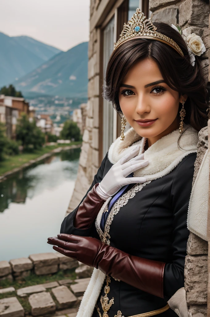 A beitigul lady taking off her hand glove