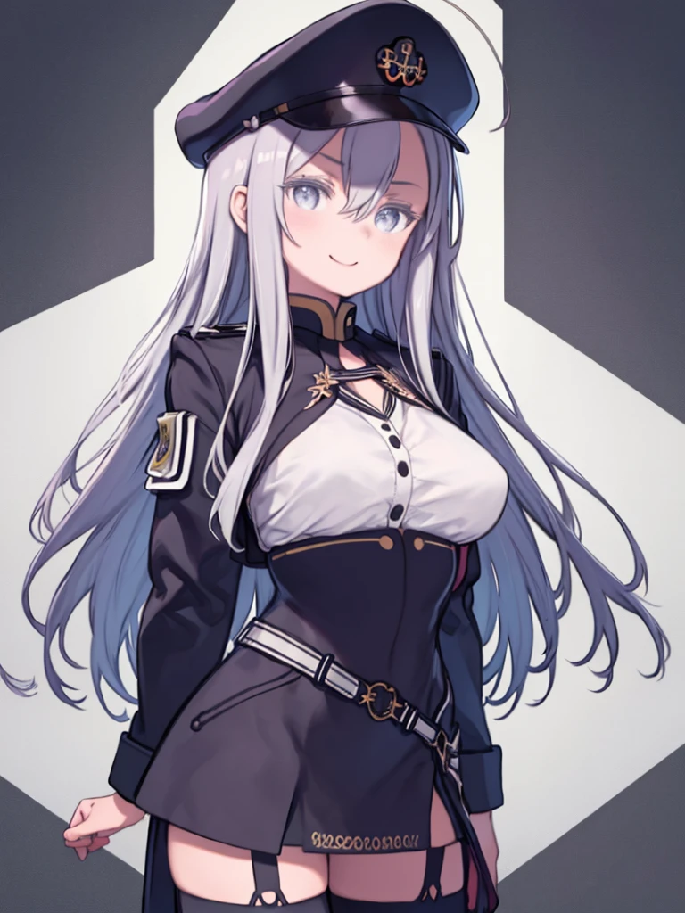 best quality, masterpiece, highres, solo, {enterprise_azurlane:1.15}, long_hair, purple_eyes, white_hair, breasts, hat, bangs, large_breasts, sleeveless, necktie, smile, peaked_cap, white_headwear, black_necktie, blush, very_long_hair, hair_between_eyes, 1girl, bare_shoulders, black_coat, coat, collared_shirt, open_clothes, shirt, sleeveless_shirt, white_shirt, closed_mouth, looking_at_viewer, simple_background, upper_body, off_shoulder, open_coat, military_hat, white_background