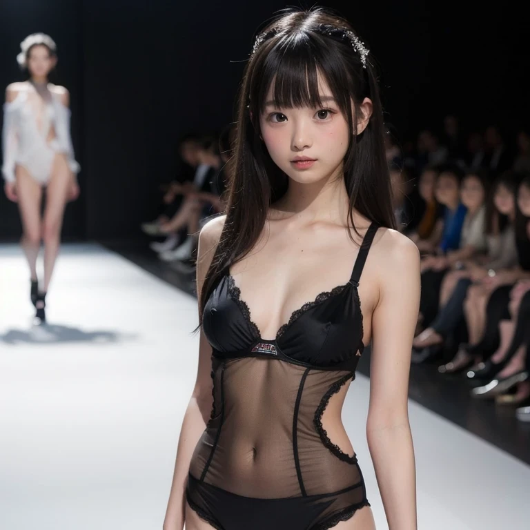 ,bangs,Fashion Show,White costume,Runway,Spotlight,nsfw