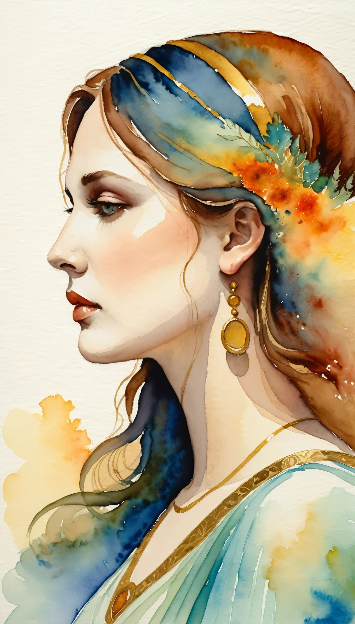 masterpiece,Acrylic watercolor painting of Circe,profile,(Beautiful gradation created by layering),(Tarashikomi technique),A delicate touch