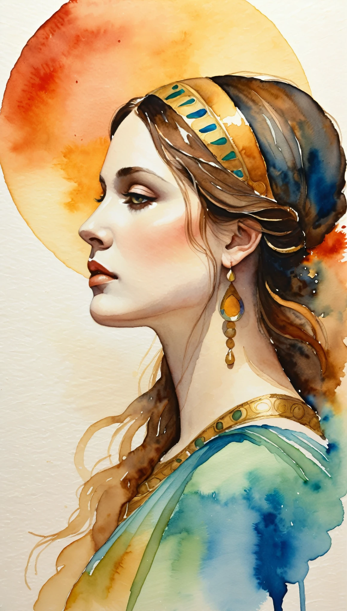 masterpiece,Acrylic watercolor painting of Circe,profile,(Beautiful gradation created by layering),(Tarashikomi technique),A delicate touch