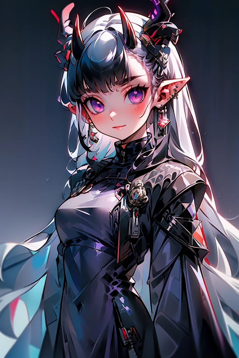 Realistic pictures of slaves (barbarian, Tribal, Dense forest)_vampire and (Gray Hair), bat fur, coat|wing, ((tooth)), Very colorful_detailed_(Tribal, Dense forest)_tight_(Lace, leather, fur, silk, satin, latex)_(clothing, skirt), High collar, detailed face, detailed beautiful shiny red eyes, elongated pupils, (((Fascinating laying))), Metal Reflection, ((tattoo, Marked)_and_The Shining_Runes)_fit_Muscular_body, Shiny skin, Tropical city ruins fog, (((One girl))), Portraiture, (full body), Natural Breasts, medium length Gray Hair, masterpiece, Highest quality, beautifully、aesthetic:1.2, Fractal Art:1.4, 16K, High resolution, RTTX 10.0, Ray Tracing, Radio City, Anisotropic Filtering, Scattered beneath the surface、Machine Armor、Blake、（Dark Elf), (1 girl), alone, Perfect Face, Get used to it, Ahoge, ((Long Hair:1.2)),[[Messy Hair]], Shiny blonde white hair, Purple eyes, Variegated eyes, Colorful Hair, Shining Eyes, (eyelash, eye shadow, pink eye shadow), bright, smile, Design Art：Haruhiko Mikimoto, by Kawashi, By Yoshitaka Amano