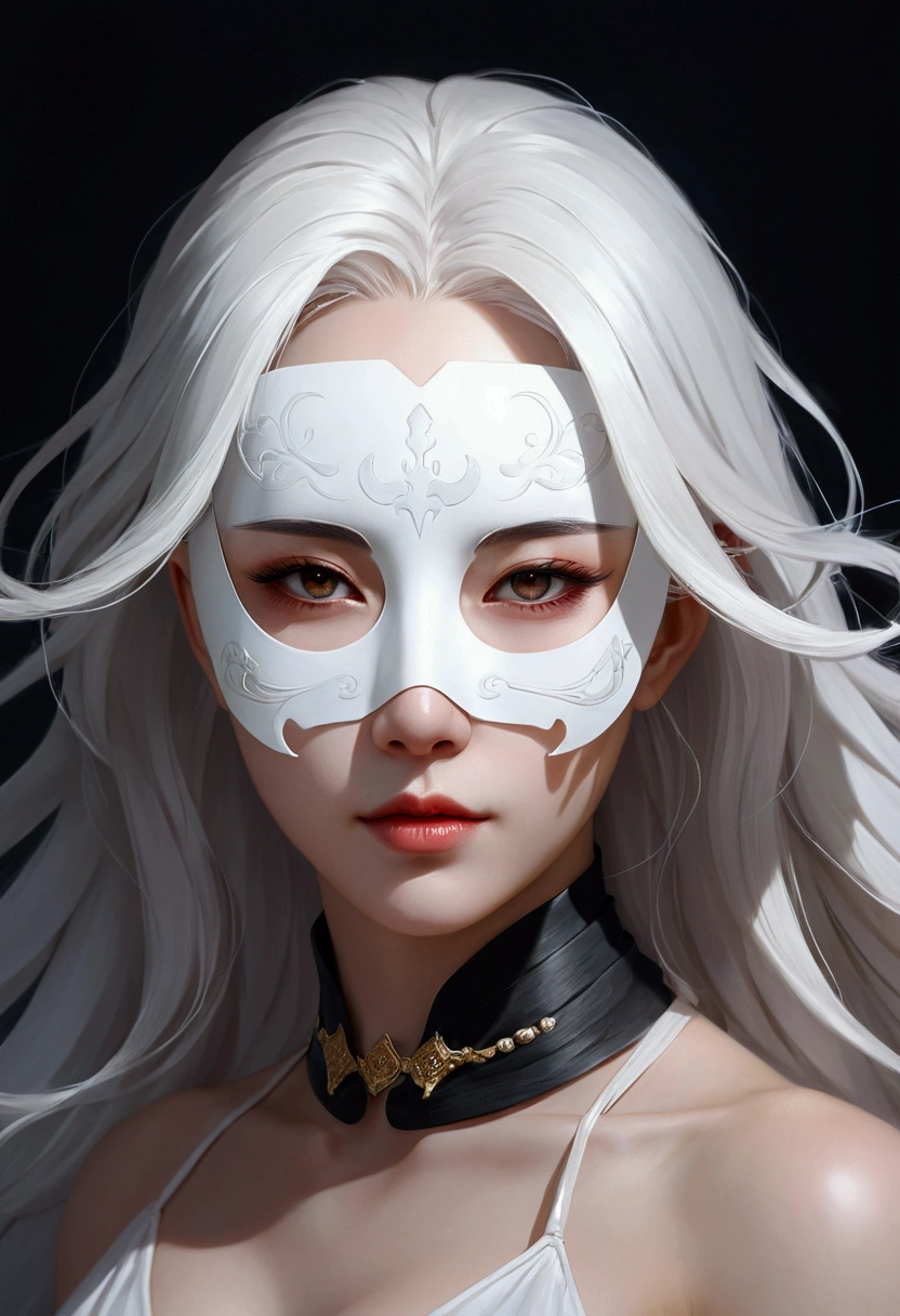 a close up of a woman with white hair and a white mask, beautiful character painting, guweiz, artwork in the style of guweiz, white haired deity, by Yang J, epic exquisite character art, stunning character art, by Fan Qi, by Wuzhun Shifan, guweiz on pixiv artstation