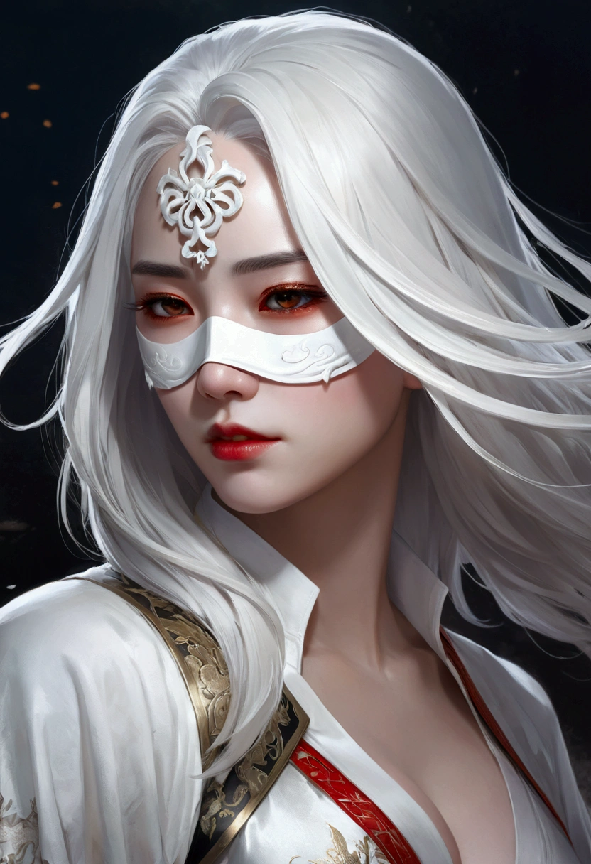 a close up of a woman with white hair and a white mask, beautiful character painting, guweiz, artwork in the style of guweiz, white haired deity, by Yang J, epic exquisite character art, stunning character art, by Fan Qi, by Wuzhun Shifan, guweiz on pixiv artstation