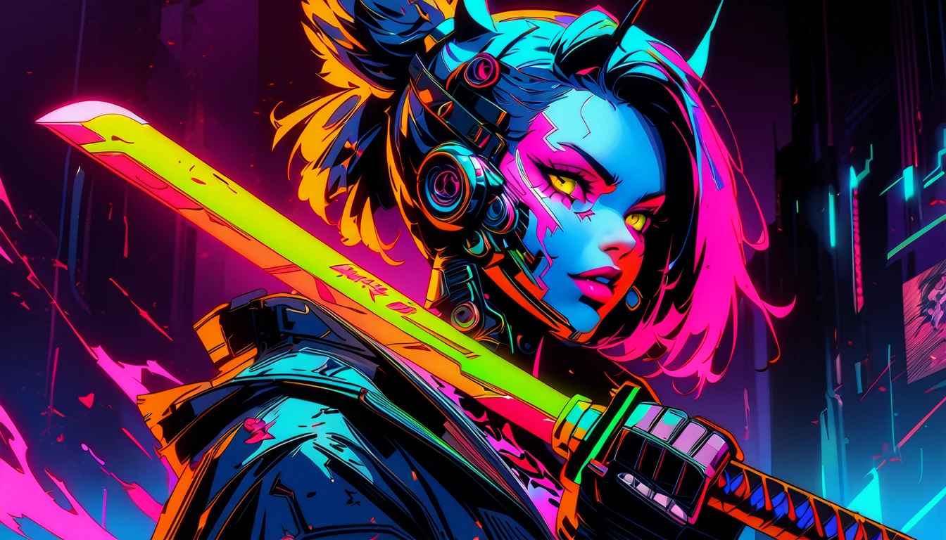 anime, anime, demon, sword, red, black, art, artwork, artwork, digital, artwork, digital art, digital painting, digital art, very beautiful cyberpunk samurai, demon samurai, neon samurai, cyberpunk samurai, demon samurai warrior, badass anime 8 k, she is holding a katana sword, portrait of a cyberpunk samurai, cyberpunk geisha, cyborg samurai