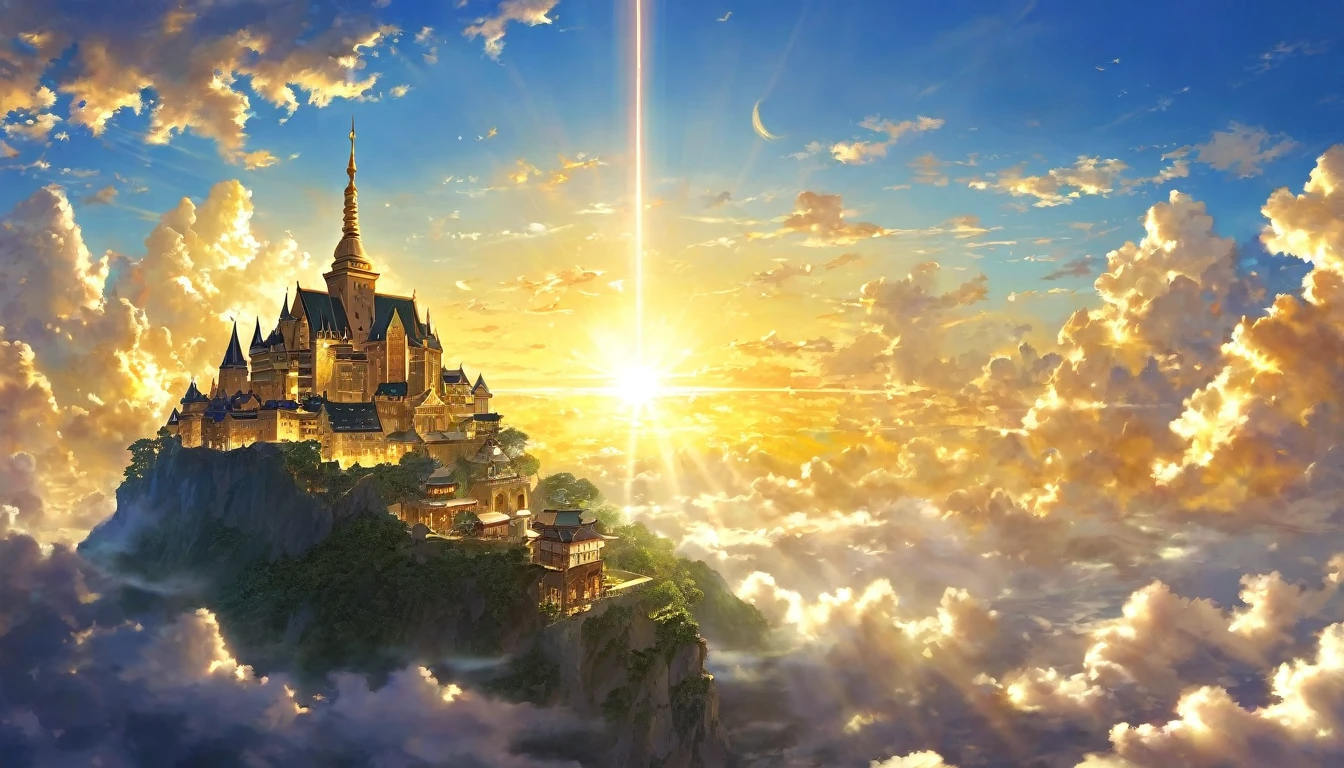 空に向かって上昇するGod秘的な都市、The art of math, The clouds dispersed，The sun is out, Jesus Day，golden sun、Castle in the Sky、God々utopian、There is a relic。A world where everything is gold、
