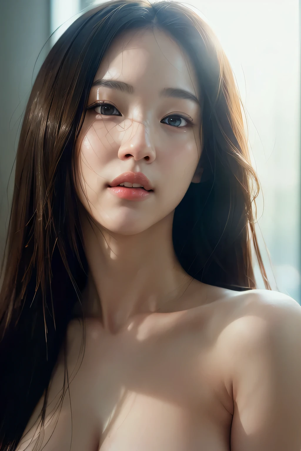 whole body、naked、 (photo realistic:1.4), (hyper realistic:1.4), (realistic:1.3), (softer light:1.05), (Improves the optical quality of movies:0.9), 32K, 1 woman,20 year old girl, realistic lighting, backlight, Light shines on your face, Ray Tracing, (light:1.2), (quality improvement:1.4), (Highest quality realistic textured skin:1.4), good eyes, detailed face, (The face of a woman at the climax), (smile:0),whole body ,close to face, sheer t-shirt, (Improves the mood of your body lines.:1.1), (Helps increase the beauty of the skin.:1、