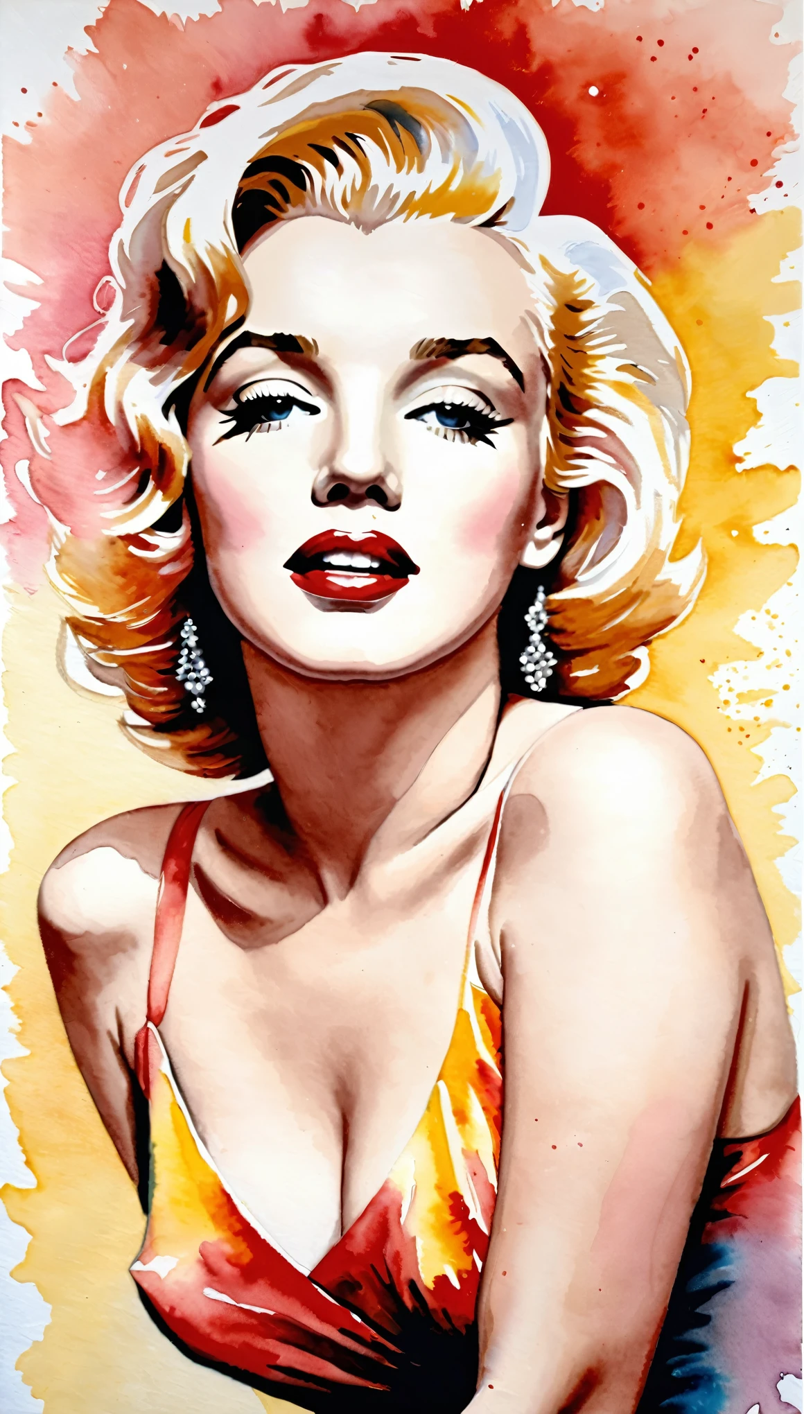 masterpiece,Marilyn Monroe Acrylic and Watercolor Painting,(Beautiful gradation created by layering),(Tarashikomi technique),A delicate touch