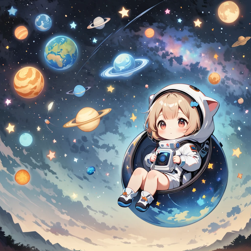 galaxies, rocket, planets, stars illustration for children, cute illustration, cute art, cute characters, cute digital art, illustrated in whimsical style, children's illustration, cute features, illustration, illustrations, cozy calm, cute detailed digital art