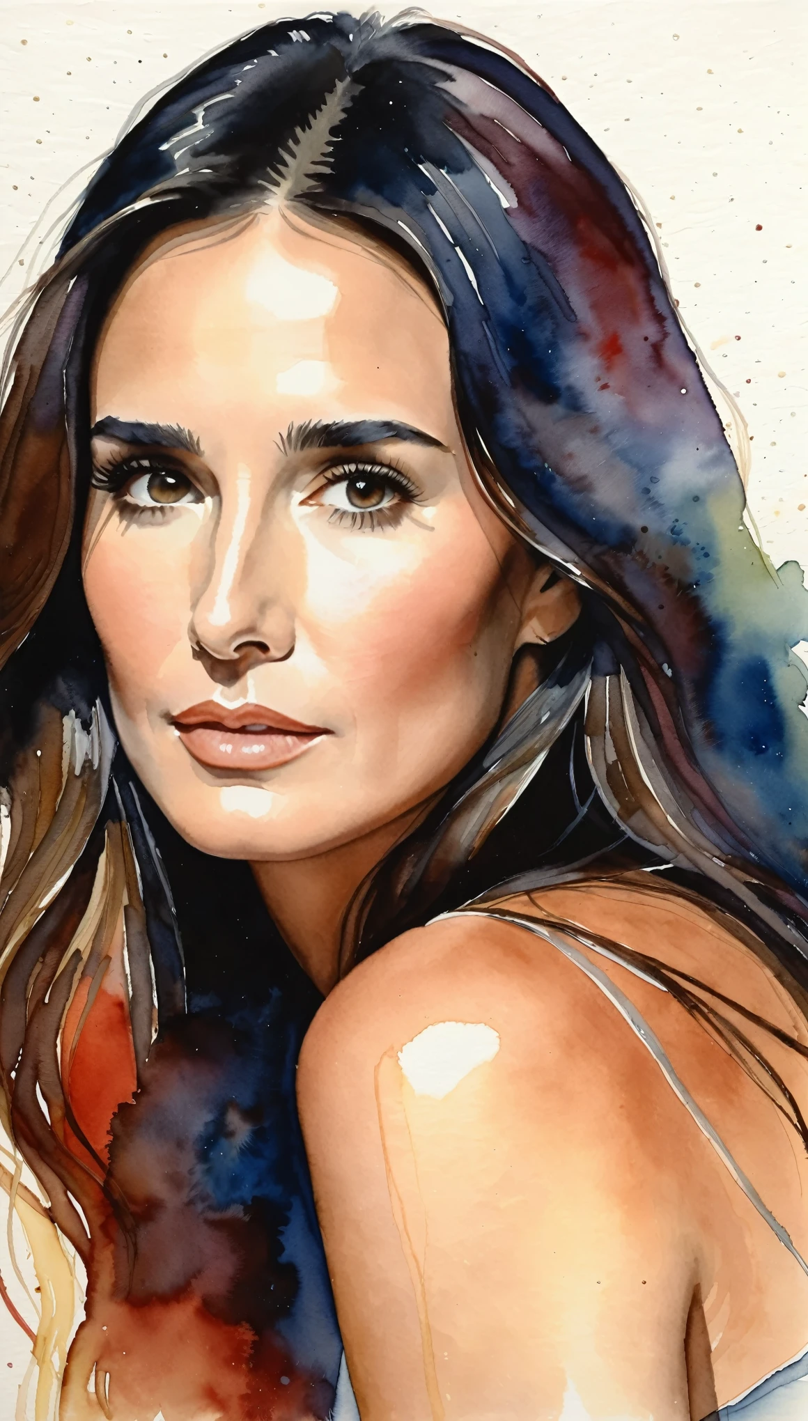 masterpiece,Demi Moore Acrylic and Watercolor,(Beautiful gradation created by layering),(Tarashikomi technique),A delicate touch