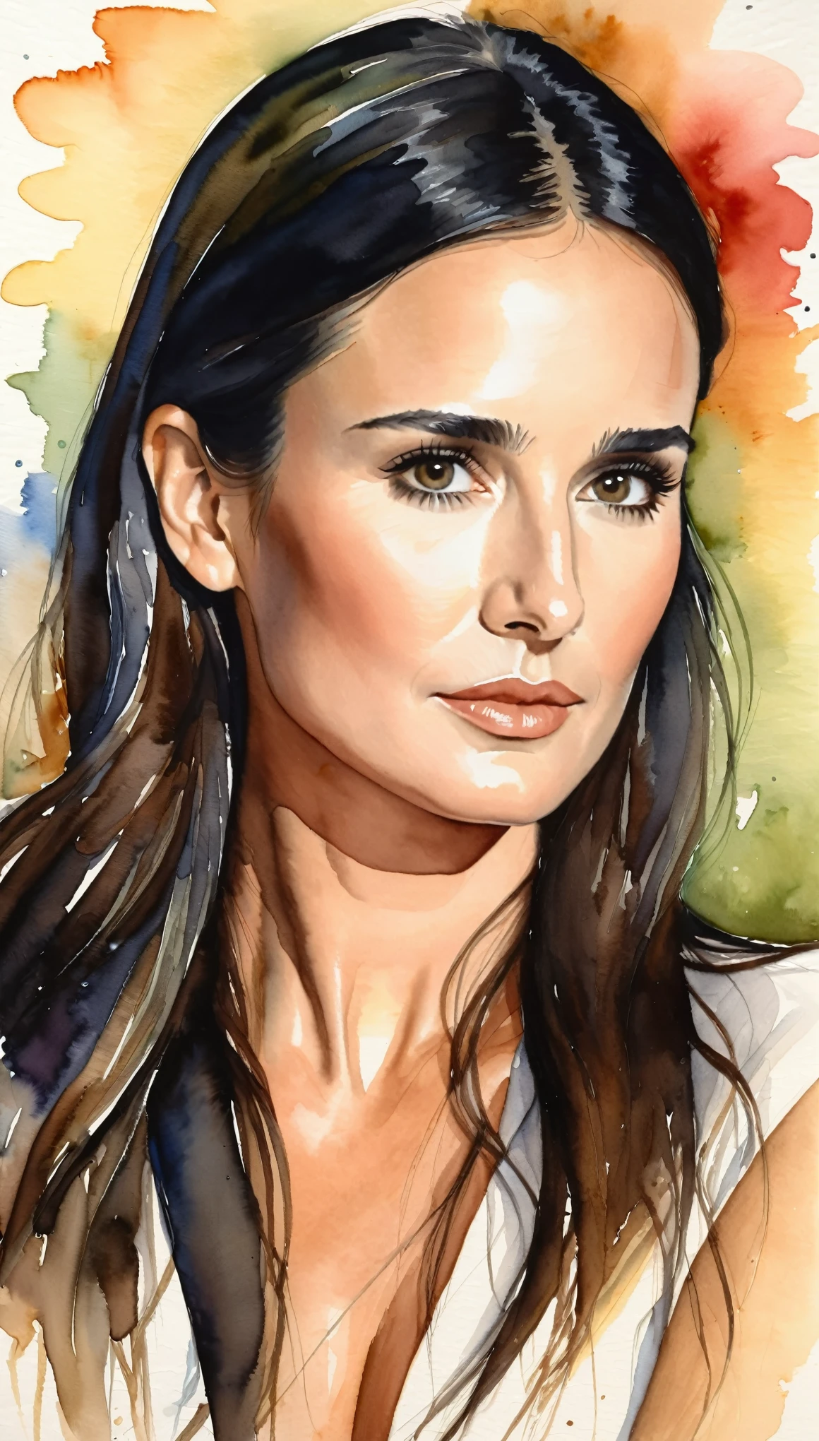 masterpiece,Demi Moore Acrylic and Watercolor,(Beautiful gradation created by layering),(Tarashikomi technique),A delicate touch