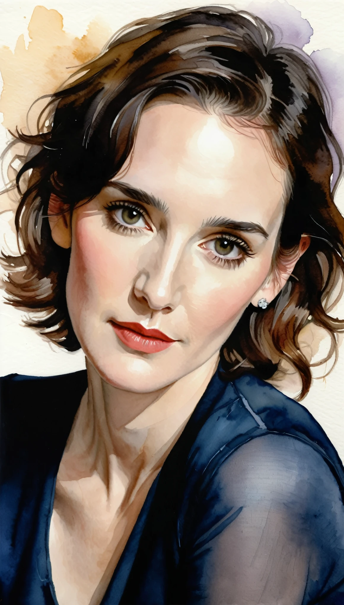 masterpiece,Winona Ryder Acrylic and Watercolor,(Beautiful gradation created by layering),(Tarashikomi technique),A delicate touch
