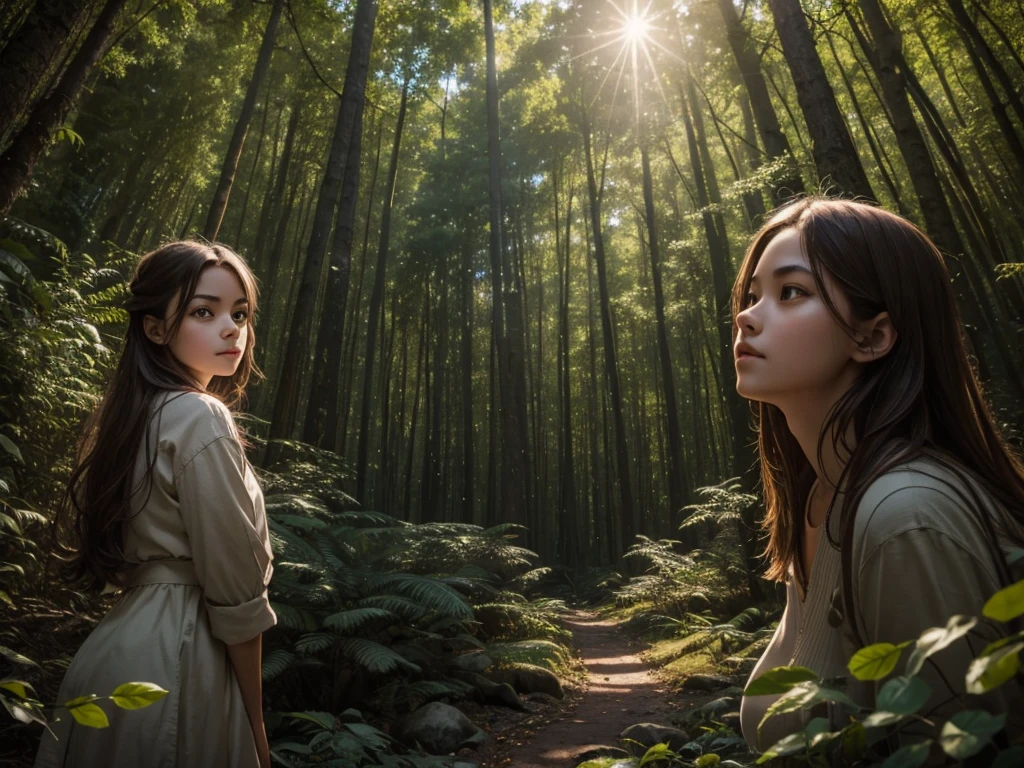 Portrait of a girl in the forest. various poses. beautiful light.