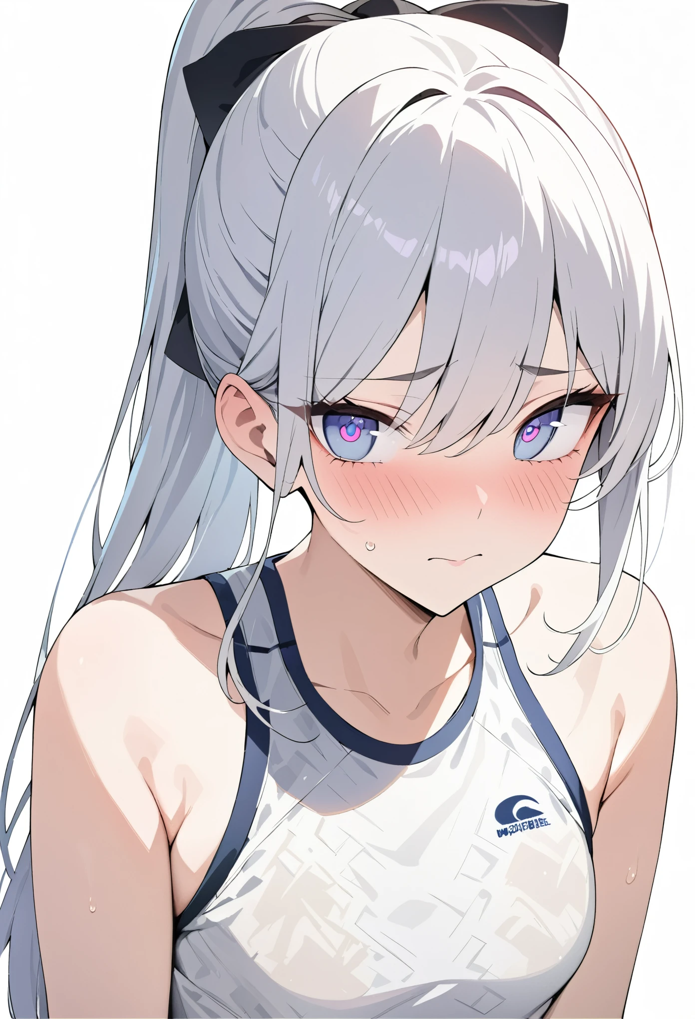 (((masterpiece, High resolution, perfect face))), beauty of China, , beautiful face, white background, sports wear, embarrassed look, look at me, ((top quality eyes)), ((detailed texture)), look at me, Married woman, cool women, ((high resolution eyes)), ponytail