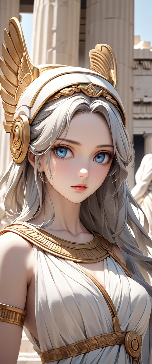 Statue of Goddess Athena.Parthenon on the Acropolis in Athens.Ancient Greek art, with its high artistic attainments and aesthetic pursuits,Become a model of Western classical art,The influence continues to this day。(best quality:1.2), (High resolution:1.2), (beautiful face and eyes:1.2), (sharpest focus:1.2), (Hyper-realistic photos:1.2), (Super accurate photos:1.2), (Depth of Field:1.2), (perfect anatomy:1.2),