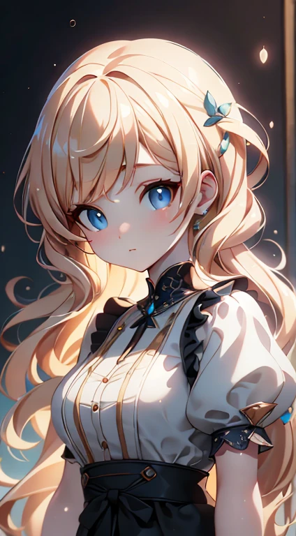 masterpiece, Highest quality, Super detailed, figure, Beautiful details, Depth of written boundary, Dynamic Angle, 8k wallpaper, Portraiture, Best light and shadow quality, 4K, 8k, CG, The finer details, Blurred Background, Upper Body, Contemporary, dress, blonde, Long Hair, Beautiful Eyes, Beautiful splashes