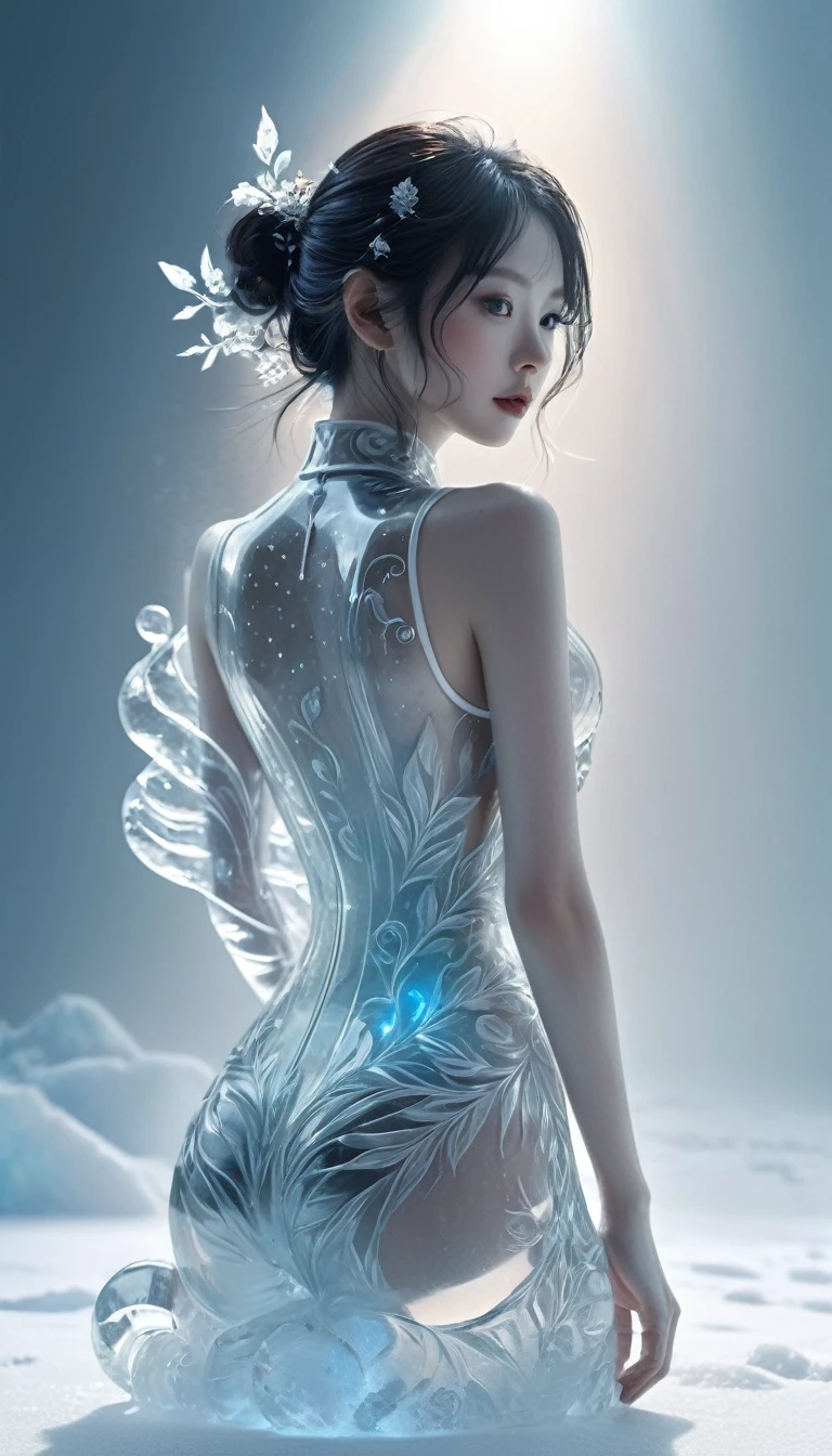 ,bail_ice_sculpture,A girl made of ice,Solitary,transparent,slim,In winter,Set,
sketch,Minimalism,pencil drawing,Clear lines,(Double contact:1.5),Exquisite ornaments,Kuinji,(Upper thigh shot:1.3),full-body shot,Low angle shot,(Tattoo:1.3),Tyndall effect,Soft Focus,4K,HDR,
[HDR:0.9],Acid Graphics,Plant 1girl,Fantasy artwork,[Detailed and vivid face:0.33],[Outerwear dress:0.15],[Korean Pop:0.417],[Upturned buttocks:0.4],masterpiece,(trash-polka Tattoos:1.4),(Translucent luminous body:1.3),Simple design,Silhouette of a beautiful woman and a glowing,Shadow World,精妙绝伦的艺术masterpiece,((White background 1.5)),
(Suspenders:0.6),