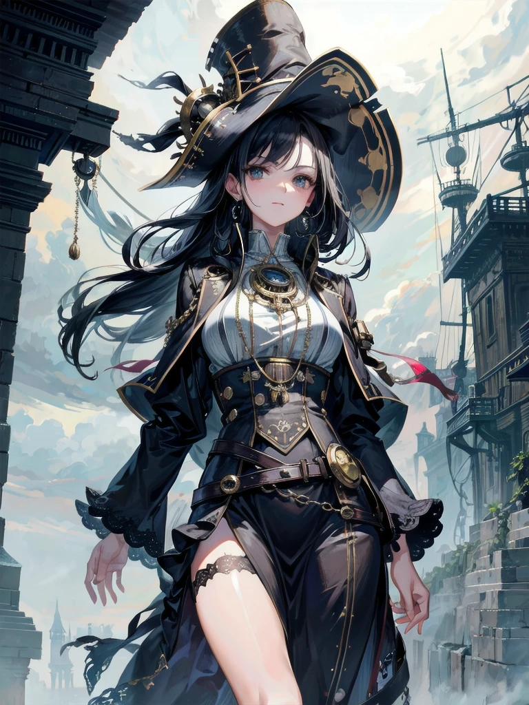 Lady of Alafed – Steampunk costume and hat pose, steampunk beautiful anime woman, by Yang J, guweiz on artstation pixiv, Stunning character art, cushart krenz key art feminine, fantasy outfit, guweiz on pixiv artstation, chengwei pan on artstation, style of wlop