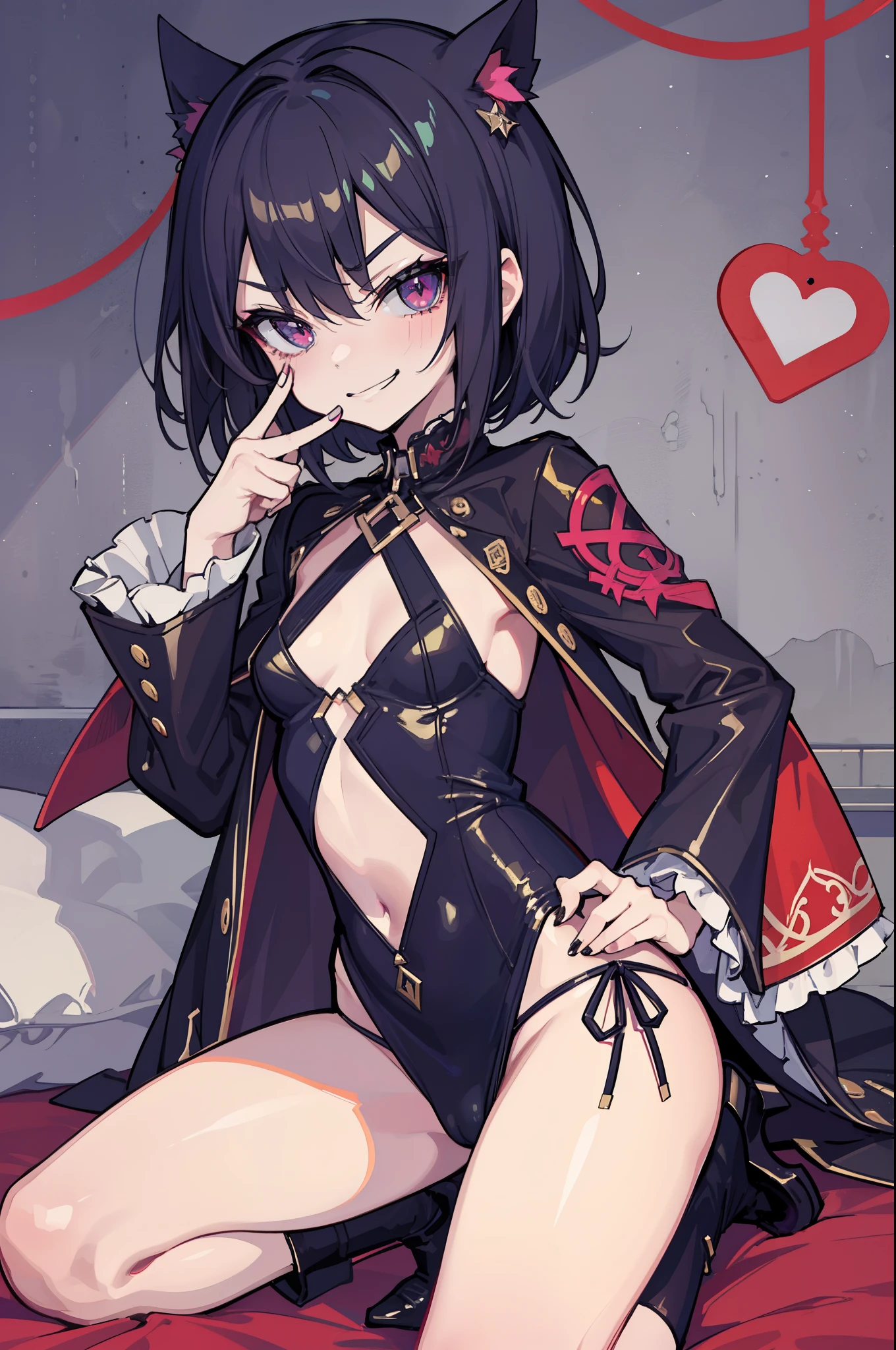 (hentai:1.1), (Ideal:1.1), (perfect:1.1), (flawless:1.1), (highest quality:1.2), (best quality:1.2), goth, punk girl, goth clothes, 1girl, (sexy :1.1), (evil smirk:1.1), (scary smirk:1.1), (loli:1.2), lewd pose, detailed body, sexy thighs, big things, small breasts, short hair, sexy eyes, high quality eyes, 4K, highest quality resolution, best quality resolution, best quality upscale,