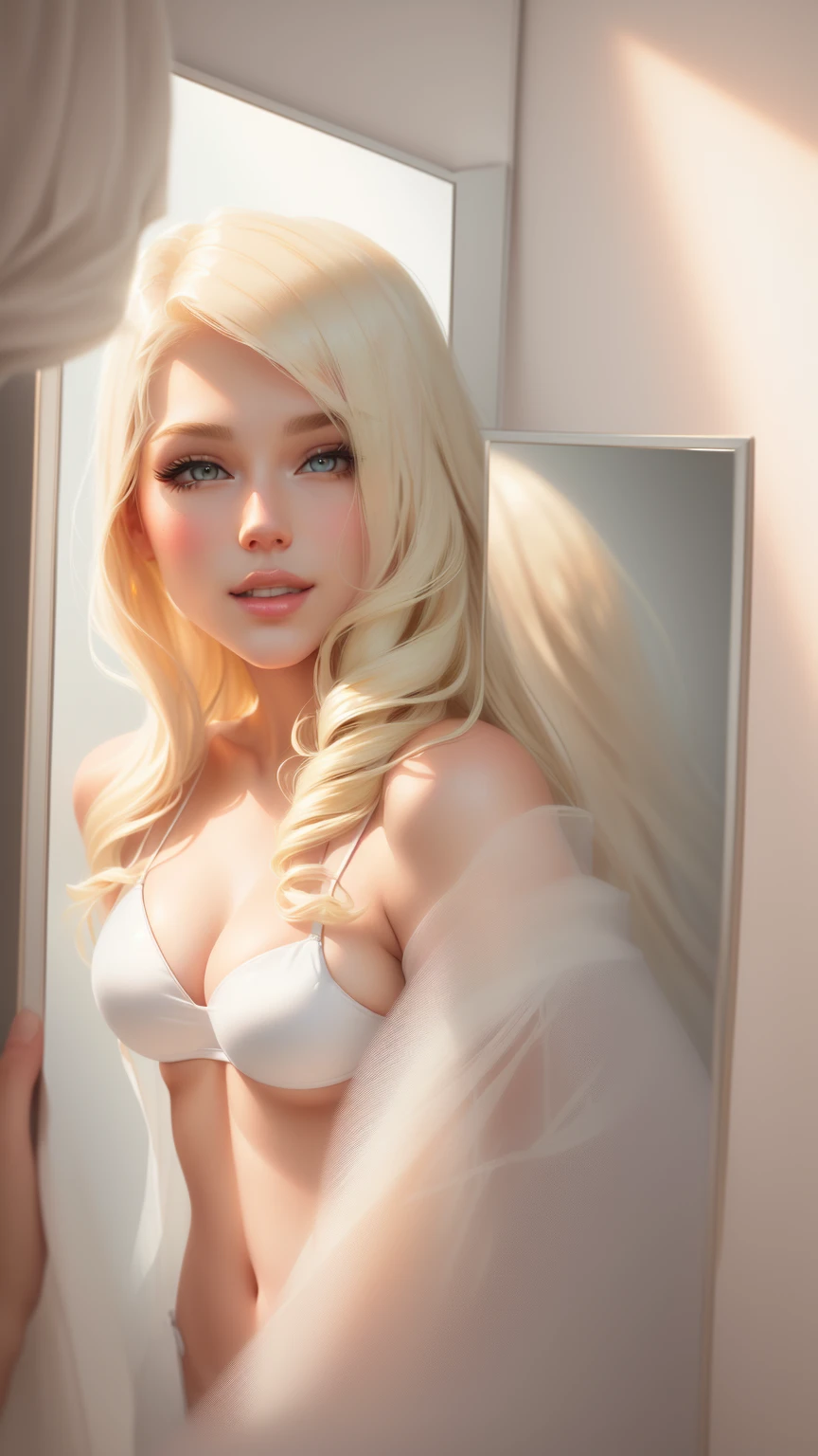 blonde in white bikini posing in front of mirror, blonde-богиня, perfect white-haired girl, beautiful blonde, beautiful blonde, великолепная blonde, gorgeous digital painting, шведская blonde, blonde, sexy girl with long blond hair, blonde, sultry digital painting, smooth. digital painting, Аэрография digital painting маслом, stunning digital painting, beautiful digital painting