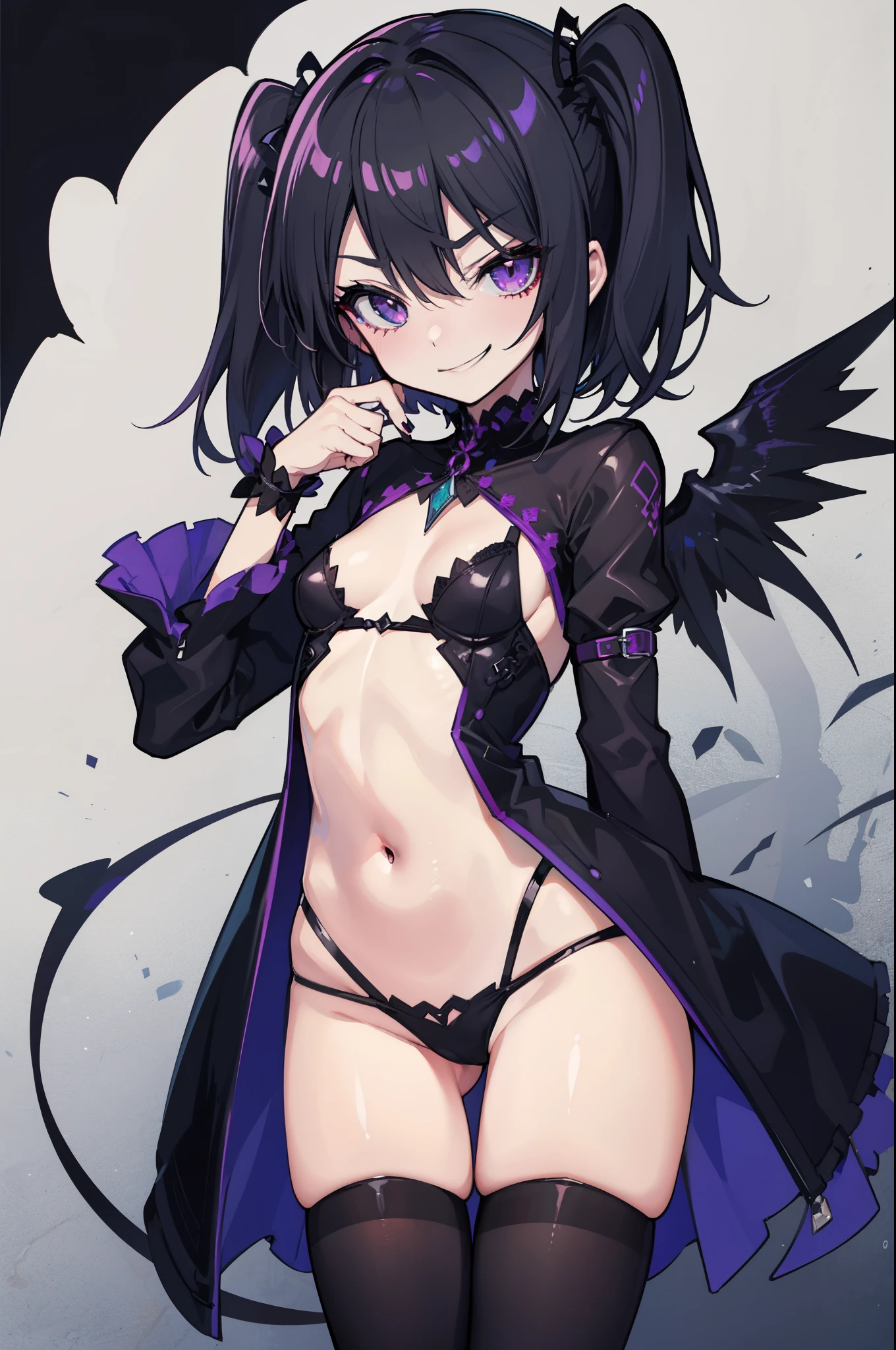 (hentai:1.1), (Ideal:1.1), (perfect:1.1), (flawless:1.1), (highest quality:1.2), (best quality:1.2), 1girl, (dark goth:1.1), goth girl, goth clothes, (evil smirk:1.1), (scary smirk:1.1), (:1.2), very lewd pose, detailed body, sexy thighs, big things, small breasts, short hair, sexy eyes, high quality eyes, 4K, highest quality resolution, best quality resolution, best quality upscale,
