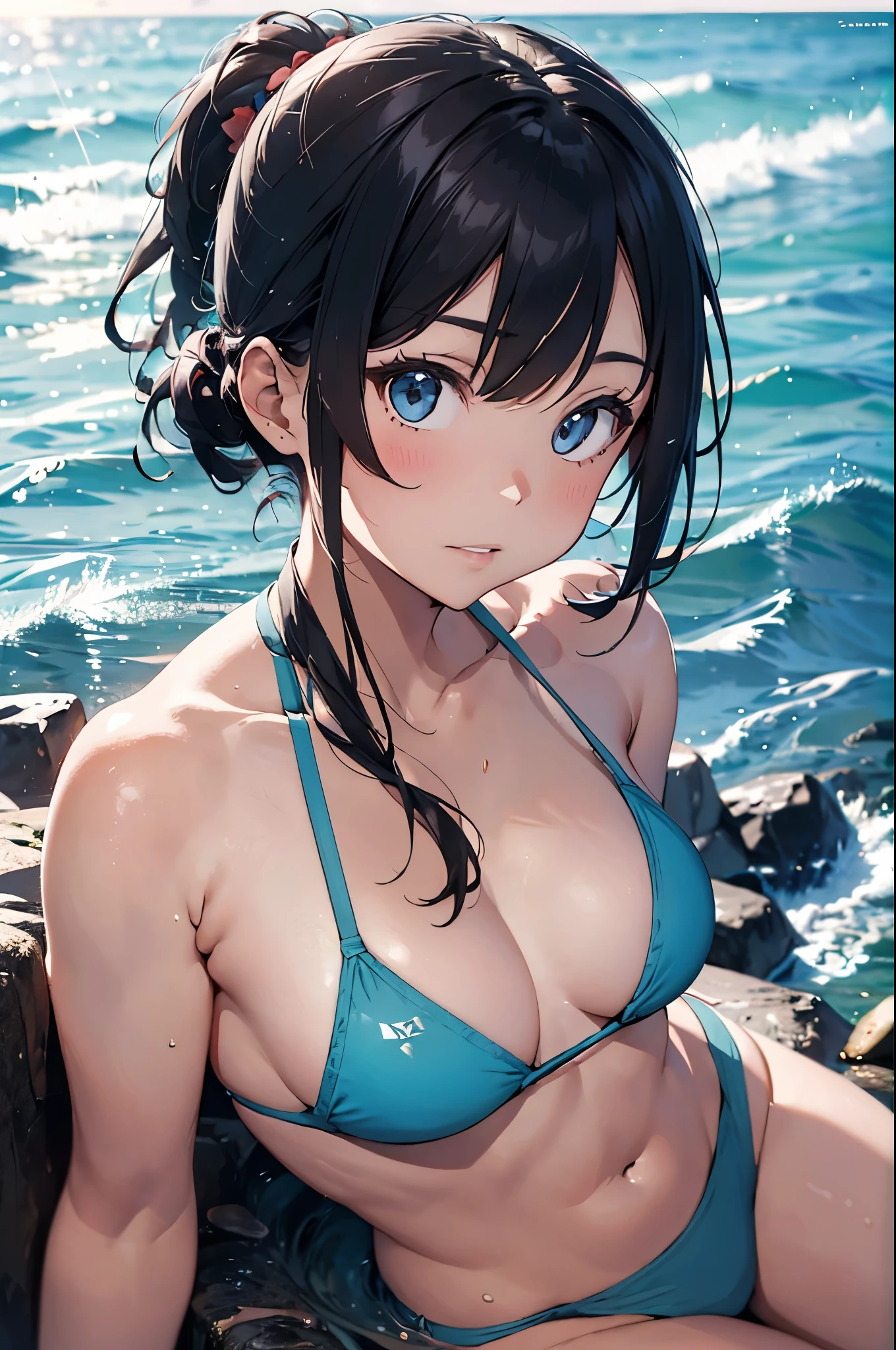 High resolution,topless、
One beautiful young woman,Light blue hair、ponytail、
(Soft Saturation:1.3), (Fair skin:1.2),
(ultra-Detailed Background, Detailed Background), Bokeh,
break'Portrait of a smiling girl.,
When viewed from the front, The composition is symmetrical,
Looking straight at you with serious eyes,
break Swimwear, White Bikini, Center of chest,
Outdoor, Sea surface, null, sunlight,Summer beach, Sandy Beach,
Strong light, Front lighting,
(:1.3), (Cowboy Shot:1.2),
Front brake angle,
View your viewers,
Dynamic pose,
sitting on the beach
Seaweed、Seaweed、Seaweed、Seaweed、Seaweed、Seaweed、Seaweed、