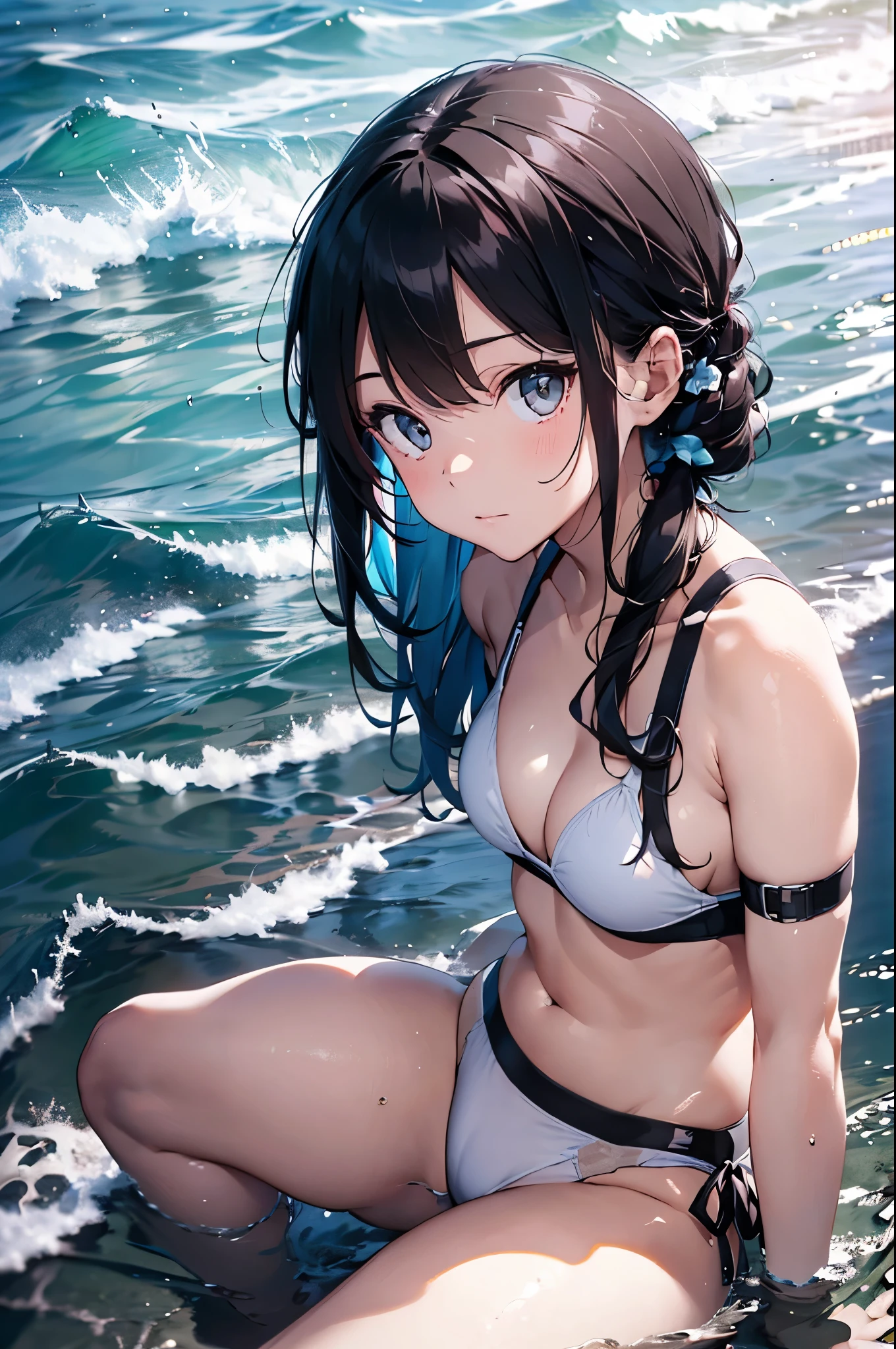 High resolution,topless、
One beautiful young woman,Light blue hair、ponytail、
(Soft Saturation:1.3), (Fair skin:1.2),
(ultra-Detailed Background, Detailed Background), Bokeh,
break'Portrait of a smiling girl.,
When viewed from the front, The composition is symmetrical,
Looking straight at you with serious eyes,
break Swimwear, White Bikini, Center of chest,
Outdoor, Sea surface, null, sunlight,Summer beach, Sandy Beach,
Strong light, Front lighting,
(:1.3), (Cowboy Shot:1.2),
Front brake angle,
View your viewers,
Dynamic pose,
sitting on the beach
Seaweed、Seaweed、Seaweed、Seaweed、Seaweed、Seaweed、Seaweed、