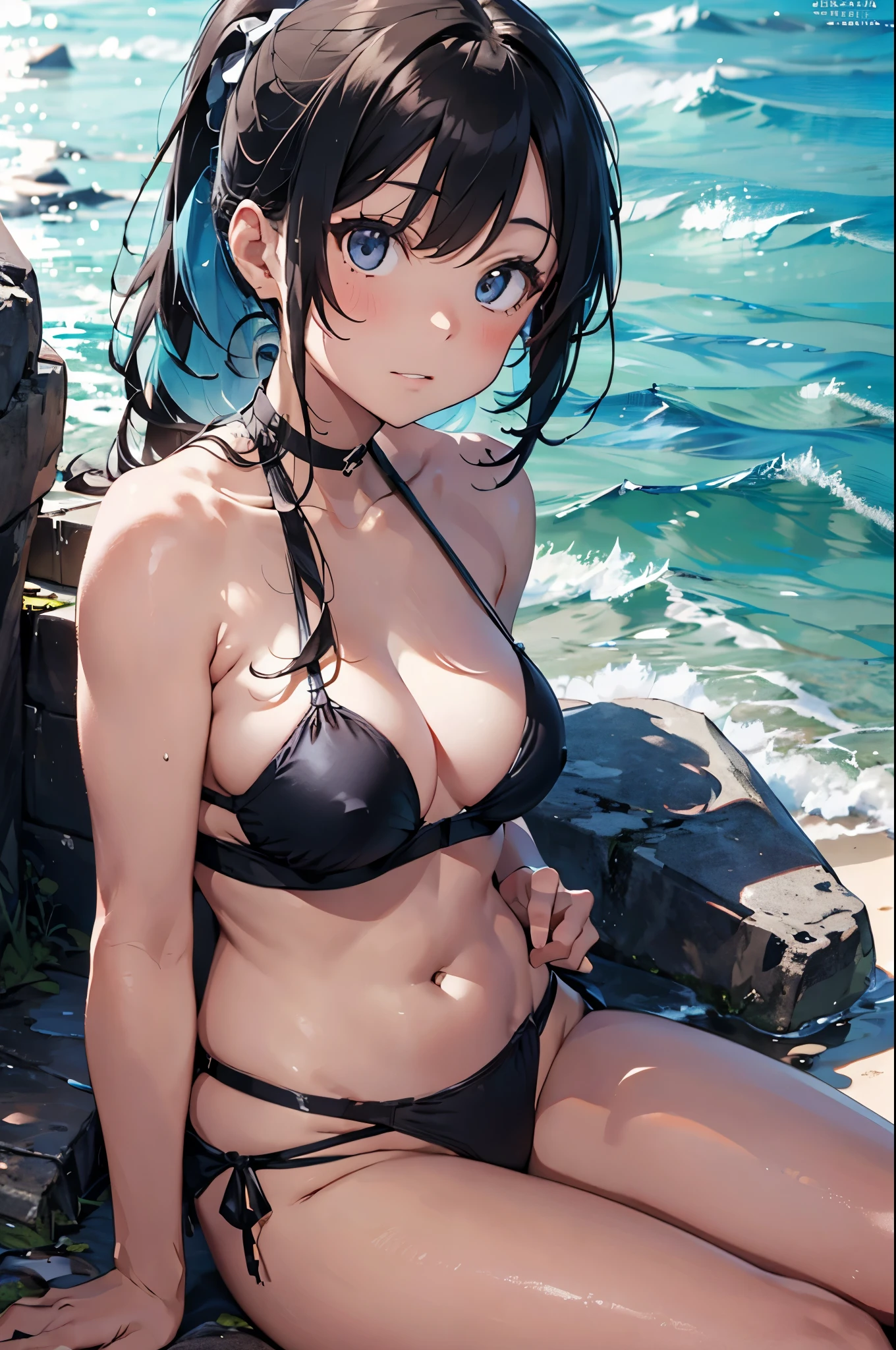 High resolution,topless、
One beautiful young woman,Light blue hair、ponytail、
(Soft Saturation:1.3), (Fair skin:1.2),
(ultra-Detailed Background, Detailed Background), Bokeh,
break'Portrait of a smiling girl.,
When viewed from the front, The composition is symmetrical,
Looking straight at you with serious eyes,
break Swimwear, White Bikini, Center of chest,
Outdoor, Sea surface, null, sunlight,Summer beach, Sandy Beach,
Strong light, Front lighting,
(:1.3), (Cowboy Shot:1.2),
Front brake angle,
View your viewers,
Dynamic pose,
sitting on the beach
Seaweed、Seaweed、Seaweed、Seaweed、Seaweed、Seaweed、Seaweed、