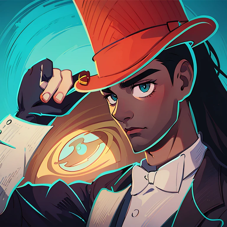 A man wearing a suit, holding the brim of his hat, 2d art, cel shading