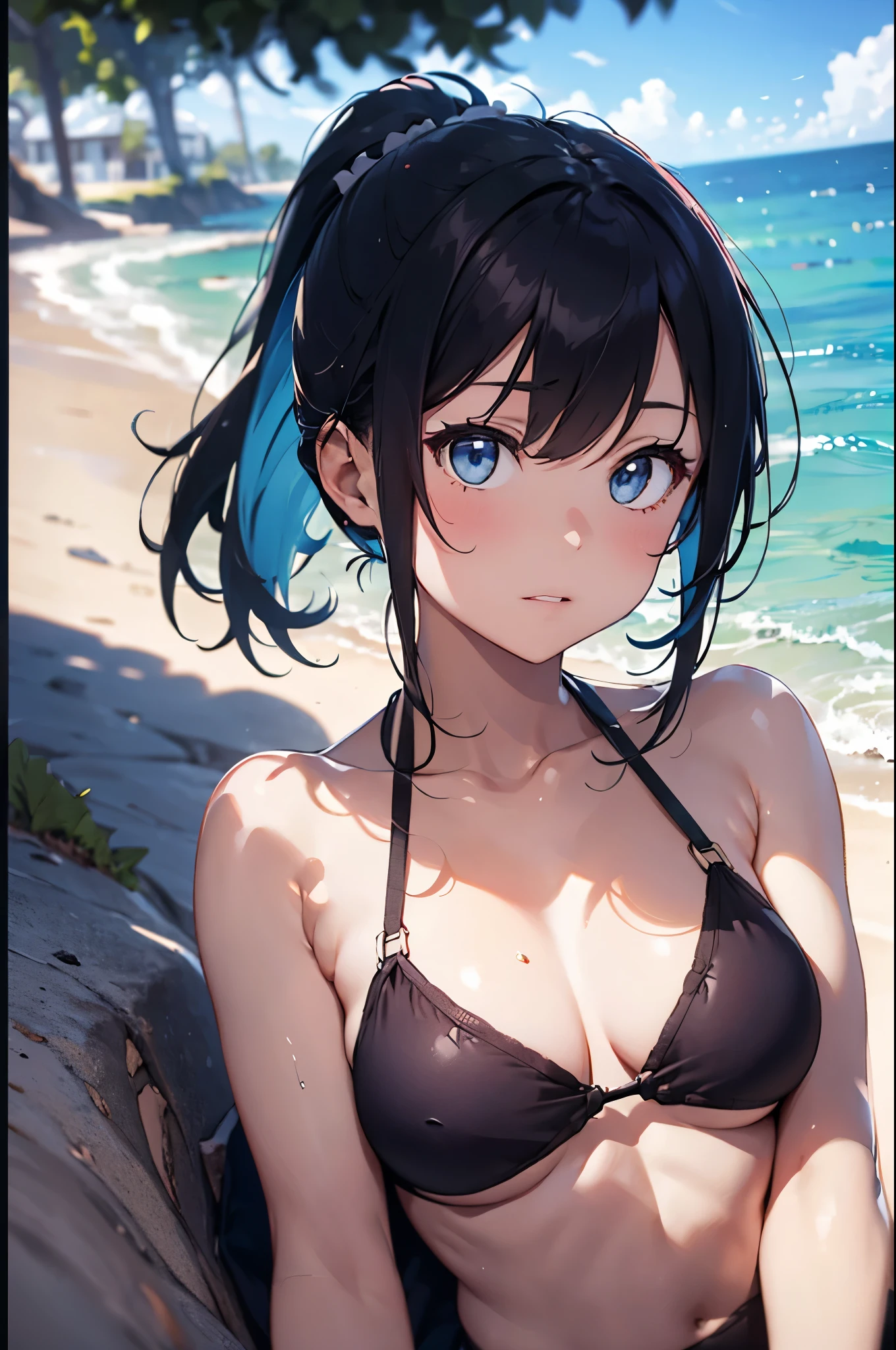 High resolution,topless、
One beautiful young woman,Light blue hair、ponytail、
(Soft Saturation:1.3), (Fair skin:1.2),
(ultra-Detailed Background, Detailed Background), Bokeh,
break'Portrait of a smiling girl.,
When viewed from the front, The composition is symmetrical,
Looking straight at you with serious eyes,
break Swimwear, White Bikini, Center of chest,
Outdoor, Sea surface, null, sunlight,Summer beach, Sandy Beach,
Strong light, Front lighting,
(:1.3), (Cowboy Shot:1.2),
Front brake angle,
View your viewers,
Dynamic pose,
sitting on the beach
Seaweed、Seaweed、Seaweed、Seaweed、Seaweed、Seaweed、Seaweed、