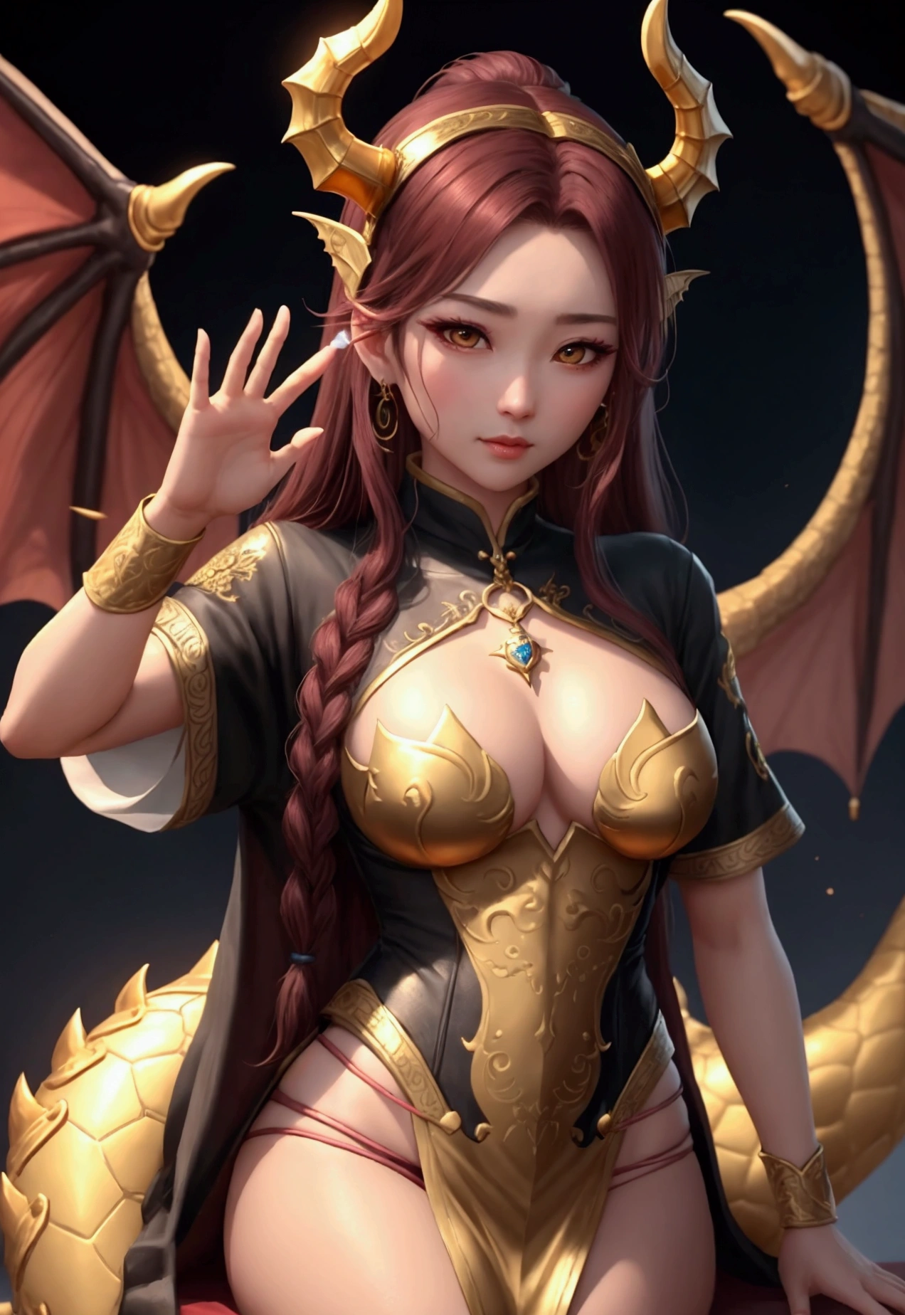 god秘的 cool woman Dragon gold distinct Game Costumes god Beautiful fingers