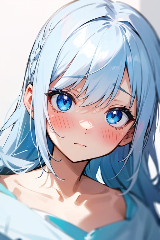 Blue delicate eyes, Embarrassing, blush、((Hair is white))
